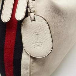 Pre Owned Gucci White Leather Blue Web Hobo