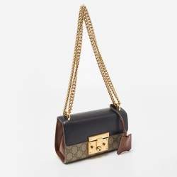 Gucci Black/Beige GG Supreme Canvas and Leather Small Padlock Shoulder Bag