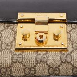 Gucci Black/Beige GG Supreme Canvas and Leather Small Padlock Shoulder Bag