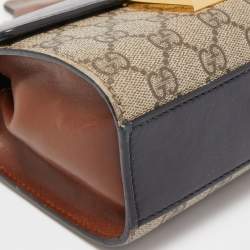 Gucci Black/Beige GG Supreme Canvas and Leather Small Padlock Shoulder Bag