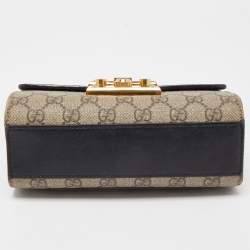 Gucci Black/Beige GG Supreme Canvas and Leather Small Padlock Shoulder Bag