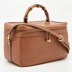 Pre Owned Gucci Brown Leather Vintage Vanity Top Handle Bag