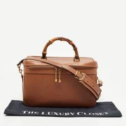 Pre Owned Gucci Brown Leather Vintage Vanity Top Handle Bag
