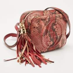 Pre Owned Gucci Red/Black Python Small Soho Disco Crossbody Bag