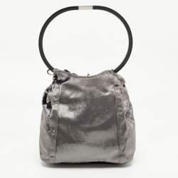 Pre Owned Gucci Grey Velvet Ring Loop Handle Bucket Bag