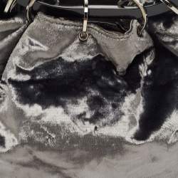 Pre Owned Gucci Grey Velvet Ring Loop Handle Bucket Bag