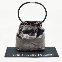 Pre Owned Gucci Grey Velvet Ring Loop Handle Bucket Bag