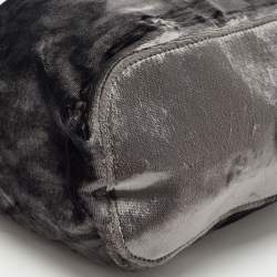 Pre Owned Gucci Grey Velvet Ring Loop Handle Bucket Bag