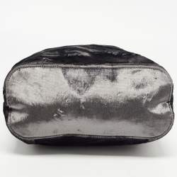 Pre Owned Gucci Grey Velvet Ring Loop Handle Bucket Bag