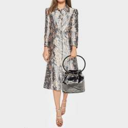 Pre Owned Gucci Grey Velvet Ring Loop Handle Bucket Bag