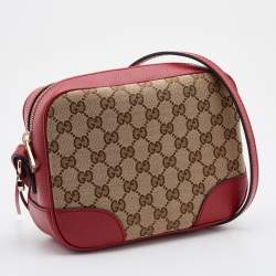 Pre Owned Gucci Beige/Red GG Canvas and Leather Bree Crossbody Bag