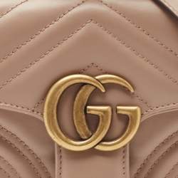 Pre Owned Gucci Beige Matelasse Leather Mini GG Marmont Top Handle Bag