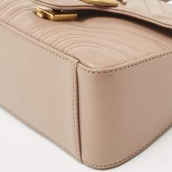 Pre Owned Gucci Beige Matelasse Leather Mini GG Marmont Top Handle Bag