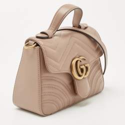 Pre Owned Gucci Beige Matelasse Leather Mini GG Marmont Top Handle Bag