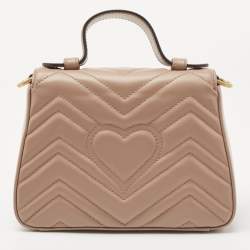 Pre Owned Gucci Beige Matelasse Leather Mini GG Marmont Top Handle Bag