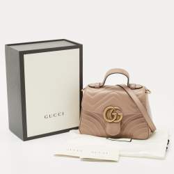 Pre Owned Gucci Beige Matelasse Leather Mini GG Marmont Top Handle Bag