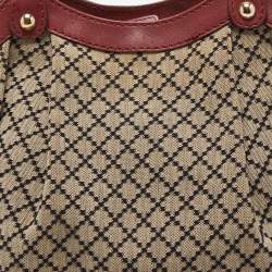 Pre Owned Gucci Red/Beige GG Canvas and Leather Medium Sukey Tote