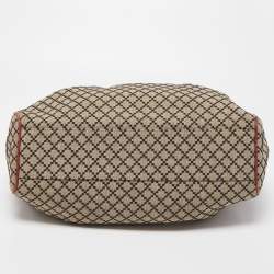 Pre Owned Gucci Red/Beige GG Canvas and Leather Medium Sukey Tote