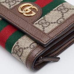 Pre Owned Gucci Brown/Beige GG Supreme Canvas and Leather Ophidia French Wallet
