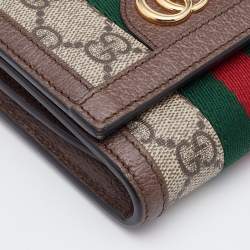 Pre Owned Gucci Brown/Beige GG Supreme Canvas and Leather Ophidia French Wallet
