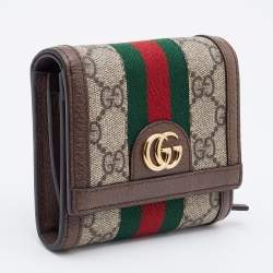 Pre Owned Gucci Brown/Beige GG Supreme Canvas and Leather Ophidia French Wallet