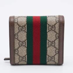 Pre Owned Gucci Brown/Beige GG Supreme Canvas and Leather Ophidia French Wallet