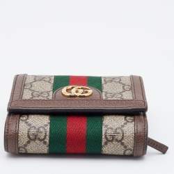 Pre Owned Gucci Brown/Beige GG Supreme Canvas and Leather Ophidia French Wallet