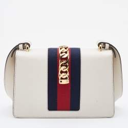 Pre Owned Gucci Off White Leather Small Web Sylvie Shoulder Bag