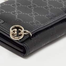 Gucci Black GG Imprime Canvas Interlocking G Wallet on Chain 