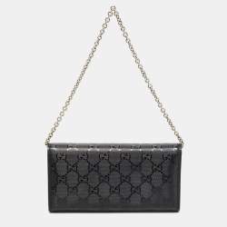 Gucci Black GG Imprime Canvas Interlocking G Wallet on Chain 