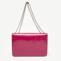Pre Owned Gucci Fuchsia Glossy Leather Medium Interlocking G Shoulder Bag