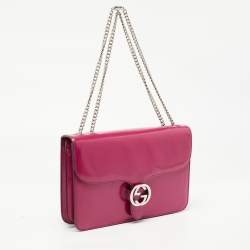 Pre Owned Gucci Fuchsia Glossy Leather Medium Interlocking G Shoulder Bag