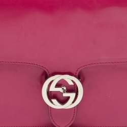 Pre Owned Gucci Fuchsia Glossy Leather Medium Interlocking G Shoulder Bag