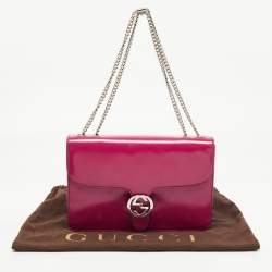 Pre Owned Gucci Fuchsia Glossy Leather Medium Interlocking G Shoulder Bag