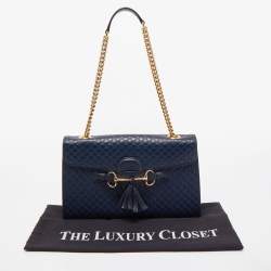 Gucci Navy Blue Microguccissima Leather Medium Emily Chain Shoulder Bag