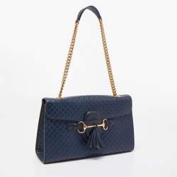 Gucci Navy Blue Microguccissima Leather Medium Emily Chain Shoulder Bag