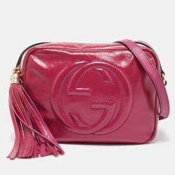 Pre Owned Gucci Magenta Patent Leather Small Soho Disco Crossbody Bag