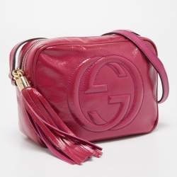 Pre Owned Gucci Magenta Patent Leather Small Soho Disco Crossbody Bag
