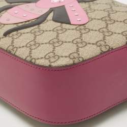 Pre Owned Gucci Old Rose/Beige GG Supreme Canvas and Leather Bee Embellishment Camera Crossbody Bag