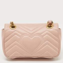 Gucci Light Pink Matelassé Leather Mini GG Marmont Shoulder Bag