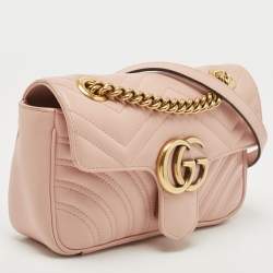 Gucci Light Pink Matelassé Leather Mini GG Marmont Shoulder Bag