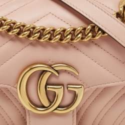 Gucci Light Pink Matelassé Leather Mini GG Marmont Shoulder Bag