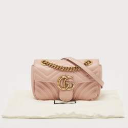 Gucci Light Pink Matelassé Leather Mini GG Marmont Shoulder Bag