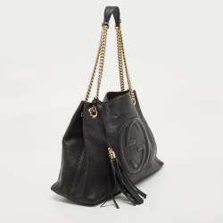 Pre Owned Gucci Black Grained Leather Medium Chain Soho Shoulder Bag
