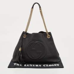 Pre Owned Gucci Black Grained Leather Medium Chain Soho Shoulder Bag