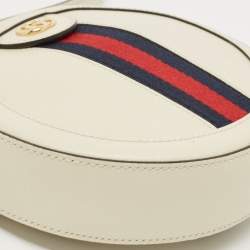 Pre Owned Gucci Off White Leather Mini Ophidia Round Shoulder Bag