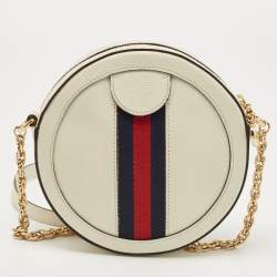 Pre Owned Gucci Off White Leather Mini Ophidia Round Shoulder Bag
