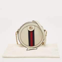Pre Owned Gucci Off White Leather Mini Ophidia Round Shoulder Bag