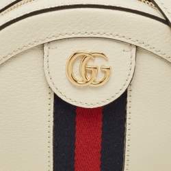 Pre Owned Gucci Off White Leather Mini Ophidia Round Shoulder Bag