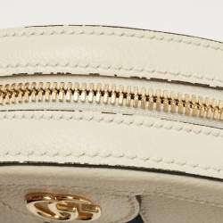 Pre Owned Gucci Off White Leather Mini Ophidia Round Shoulder Bag